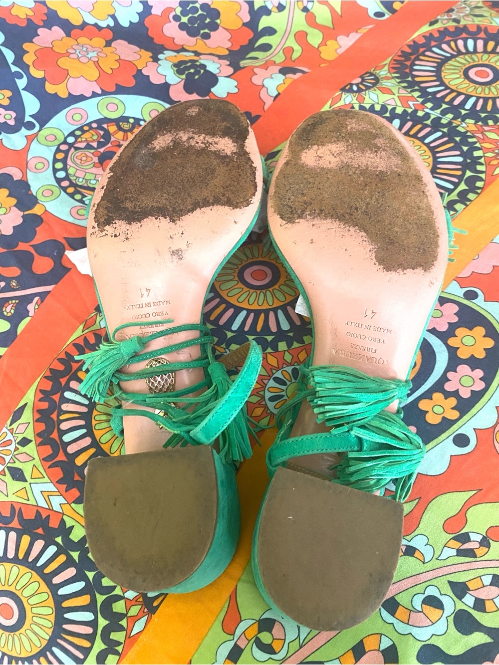 Aquazzura Green Tassel Strap Sandals - Picture 12 of 12